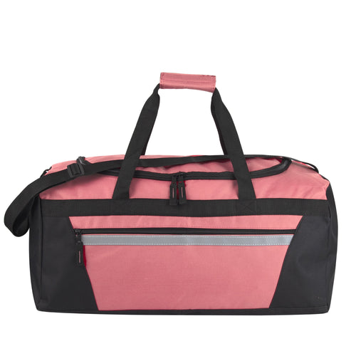 40 Liter 22 Inch Duffle Bag with Front Accessory Pocket, Velcro Handles, Dual Zipper Closure and Luggage Strap for Traveling, Commuting, Sports and Gym Equipment in Pink & Black
